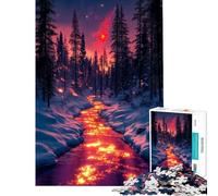 Jigsaw Puzzles for Teenagers 1000 Pieces Fire River in Winter Forest Puzzles for Adults Anti-Stress Toys But Fun And Humorous Parent-child Interaction (Size 50x75cm)