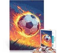 Jigsaw Puzzles for teenagers 1000 Pieces Flaming Soccer Football Hands-on Game with Fully Interlocking Randomly Shaped Pieces 26x38cm