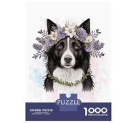 Jigsaw Puzzles for Teenagers 1000 Pieces Floral Border Collie Dog Puzzles for Adults Hands-on Game Improve Memory Parent-child Interaction 52x38cm/1000pcs