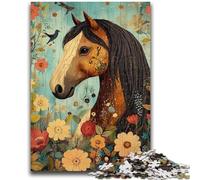 Jigsaw Puzzles for Teenagers 1000 Pieces Flowers And Horses Puzzles,Stress Reliever Staycation Kill Time Enhance Love between Couples (26x38cm)