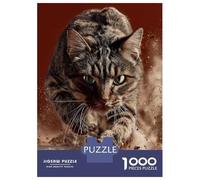 Jigsaw Puzzles for Teenagers 1000 Pieces Focused Tabby Cat Leaping Forward Jigsaw for Adults Relaxing Games Home Decoration Unique Gifts for Birthday And Christmas 38x26cm/1000pcs