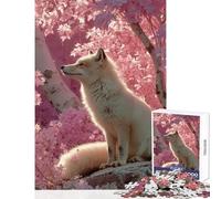 Jigsaw Puzzles for Teenagers 1000 Pieces Fox in Pink Blossom Forest Hands-on Game Difficult Hard Anti-Stress Toys Improving Love between Couples (38X26CM)