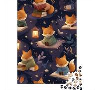Jigsaw Puzzles for Teenagers 1000 Pieces Foxes Reading Books Nightly Puzzle for Adults Relaxing Games Difficult Challenge Parent-child Interaction 70x50cm/1000pcs