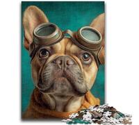 Jigsaw Puzzles for Teenagers 1000 Pieces French Bulldog Pilot Puzzles,Challenging Game Gifts for Is Ideal As A Gift for The Whole Family (38x26cm)