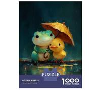 Jigsaw Puzzles for Teenagers 1000 Pieces Frog And Duckling Under Umbrella in Rain Puzzle for Adults Fun Games A Work of Art Parent-child Interaction 52x38cm/1000pcs