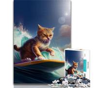 Jigsaw Puzzles for Teenagers 1000 Pieces Funny Cat Surfing Adult Puzzles,Fun Games Wall Decoration Unique Birthday And Xmas Gifts 75x50cm