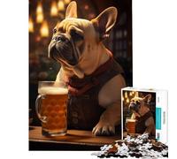 Jigsaw Puzzles for Teenagers 1000 Pieces Funny French Bulldog Beer Challenging Game Toys Impossible Game Stress Reliever Secret Santa Gifts (Size 38x26cm)