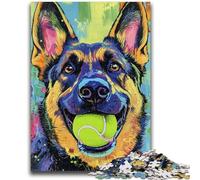 Jigsaw Puzzles for Teenagers 1000 Pieces German Shepherd Playing with Tennis Ball 1000 Pieces for Teenagers,Stress Reliever Difficult Challenge Secret Santa Gifts (50x75cm)