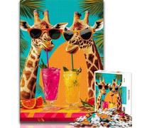 Jigsaw Puzzles for Teenagers 1000 Pieces Giraffe Drinking A Drink Adult Jigsaw,Staycation Kill Time with Fully Interlocking Randomly Shaped Pieces 26x38cm