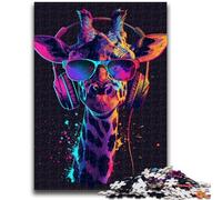 Jigsaw Puzzles for Teenagers 1000 Pieces Giraffe with Headphones 1000 Piece Jigsaw,Artistic Wall Decor & Birthday Gift Idea for Friends, Home Office (26x38cm)