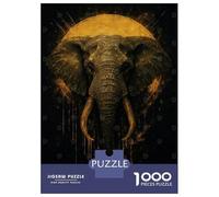 Jigsaw Puzzles for Teenagers 1000 Pieces Golden Elephant Portrait on Black Background Puzzle for Adults Relaxing Games Home Decoration for Is Ideal As A Gift 38x26cm/1000pcs