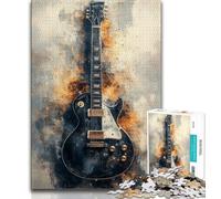 Jigsaw Puzzles for Teenagers 1000 Pieces Guitar Poster Art,Stress Reliever Staycation Kill Time Wishlist with Santa Claus (38x26cm)