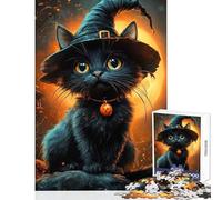 Jigsaw Puzzles for Teenagers 1000 Pieces Halloween Witch Cat Educational Games Pattern Assembly Toy Wall Decor Improving Love between Couples (52X38cm)