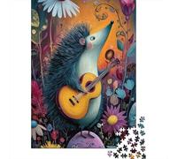 Jigsaw Puzzles for Teenagers 1000 Pieces Hedgehog Playing Guitar Art Print Puzzle for Adults Relaxing Games Home Decoration for Is Ideal As A Gift 38x26cm/1000pcs