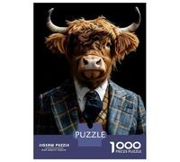 Jigsaw Puzzles for Teenagers 1000 Pieces Highland Cow in Suit Jigsaw for Adults Relaxing Games Home Decoration Unique Gifts for Birthday And Christmas 52x38cm/1000pcs