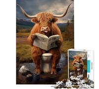 Jigsaw Puzzles for Teenagers 1000 Pieces Highland Cow on The Toilet Challenging Game Toys Impossible Game Stress Reliever Secret Santa Gifts (Size 75x50cm)