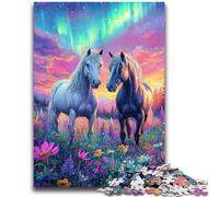 Jigsaw Puzzles for Teenagers 1000 Pieces Horses Under The Aurora Jigsaw,Decompressing Intellectual Educational Toy Birthday Gift (38x26cm)