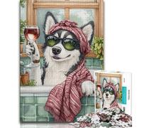 Jigsaw Puzzles for Teenagers 1000 Pieces Husky in The Bathroom 1000 Pieces for Adults,Toys Educational Games Stress Relieving Unique Birthday And Gifts (size 38x26cm)