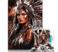 Jigsaw Puzzles for Teenagers 1000 Pieces Indian Princess And The Wolf Teenager Jigsaw,Stress Reliever Difficult Challenge Secret Santa Gifts (size 38x26cm)