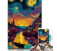 Jigsaw Puzzles for Teenagers 1000 Pieces Italy Under The Night Sky,Challenging To Complete But Fun And Humorous Unique Birthday And Gifts 38x26cm