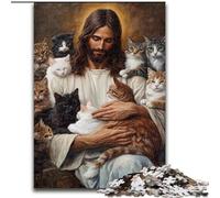 Jigsaw Puzzles for Teenagers 1000 Pieces Jesus And Cats, Games Toys Gift Unique Birthday And Gifts for And Age 14 Years Up (Size 26x38cm)