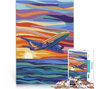 Jigsaw Puzzles for teenagers 1000 Pieces Jet Airplane Sunset Flight Denkspiel mit passendem Poster und Quizblatt75x50cm