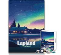 Jigsaw Puzzles for Teenagers 1000 Pieces Lapland Finland Northern Lights Cabin Challenging Game Toys Difficult Challenge Great Gift Size 50x75cm