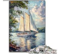Jigsaw Puzzles for Teenagers 1000 Pieces Large Saillboat on The River, Family Activity Enhance Love between Couples for Age 14+ 50x75cm
