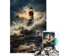 Jigsaw Puzzles for Teenagers 1000 Pieces Lighthouse in Stormy Seas Relaxing Games Toy Intellectual Game Gifts Birthday A Work of Art (Size 50x75cm)