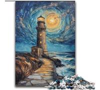 Jigsaw Puzzles for Teenagers 1000 Pieces Lighthouse Under The Night Sky,Help The Brain Exercise Addictive Toys to Cultivate Patience Perfect Decoration 38x52cm