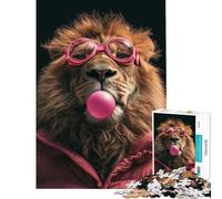Jigsaw Puzzles for Teenagers 1000 Pieces Lion with Goggles And Bubble Gum Difficult And Challenge Stress Reliever Brain Teaser Game for And from 14 Years And over (38x52cm)