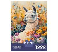 Jigsaw Puzzles for Teenagers 1000 Pieces Llama in A Field of Flowers Jigsaw Anti-Stress Toys Difficult Hard Birthday And Unique Gifts 38x26cm/1000pcs