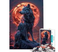Jigsaw Puzzles for Teenagers 1000 Pieces Lone Wolf And Blood Moon Educational Challenge Difficult Hard Brain Teaser Game for And from 14 Years And over (38x26cm)