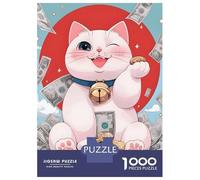 Jigsaw Puzzles for Teenagers 1000 Pieces Lucky Cat with Coins - Maneki Neko Bitcoins Puzzle for Adults Fun Games A Work of Art Parent-child Interaction 52x38cm/1000pcs