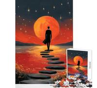 Jigsaw Puzzles for Teenagers 1000 Pieces Man Walking on Stepping Stones to Moon Educational Toy Birthday Gift Brain Teaser Game Difficult And Challenge Size 38x26cm