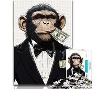 Jigsaw Puzzles for Teenagers 1000 Pieces Monkey Holding Money Puzzles for Adults,Stress Reliever Staycation Kill Time Parent-child Interaction (size 38x26cm)