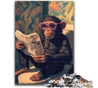 Jigsaw Puzzles for Teenagers 1000 Pieces Monkey on The Toilet for And 14 Years And over Educational Challenge Fun Activities at Home, Birthday Gifts, Travel Gifts 26x38cm