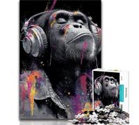Jigsaw Puzzles for Teenagers 1000 Pieces Monkey with Headphones Adult Jigsaw,Stress Reliever Difficult Challenge Unique Home Decor And Gifts 26x38cm