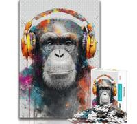 Jigsaw Puzzles for Teenagers 1000 Pieces Monkey with Headphones Teenager Puzzles,Educational Family Game Suitable for Desktop Decoration 26x38cm