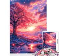 Jigsaw Puzzles for Teenagers 1000 Pieces Mount Fuji Cherry Blossom Sunset Hands-on Game Difficult Hard Anti-Stress Toys Improving Love between Couples (38X26CM)