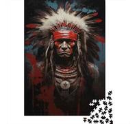 Jigsaw Puzzles for Teenagers 1000 Pieces Native American Warrior Art Print-1 Puzzle for Adults Relaxing Games Difficult Challenge Parent-child Interaction 70x50cm/1000pcs
