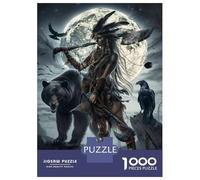 Jigsaw Puzzles for Teenagers 1000 Pieces Native American Warrior Art Print-3 Puzzle for Adults Relaxing Games Difficult Challenge Parent-child Interaction 52x38cm/1000pcs
