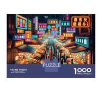 Jigsaw Puzzles for Teenagers 1000 Pieces Neon-Lit Night Market Puzzle for Adults Toy Wall Decor Difficult Challenge for Is Ideal As A Gift 52x38cm/1000pcs