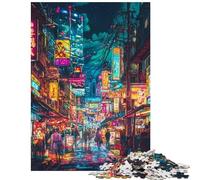 Jigsaw Puzzles for Teenagers 1000 Pieces Neon Night Alley Adult Jigsaw Puzzles Staycation Kill Time Educational Challenge Family Fun & Game Night (38x52cm/1000pcs)