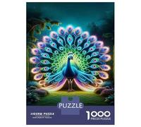 Jigsaw Puzzles for Teenagers 1000 Pieces Neon Peacock Light-Up Decoration Puzzle for Adults Relaxing Games Difficult Challenge Parent-child Interaction 52x38cm/1000pcs