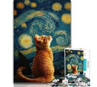 Jigsaw Puzzles for Teenagers 1000 Pieces Night Sky Orange Cat,Stress Reliever Staycation Kill Time Wishlist with Santa Claus (38x26cm)