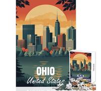 Jigsaw Puzzles for Teenagers 1000 Pieces Ohio Skyline Poster Adult Jigsaw Puzzles Precision Cutting Help The Brain Exercise Great Gifts for Gaming (50x75cm)
