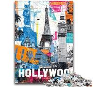 Jigsaw Puzzles for Teenagers 1000 Pieces Paris Stamp Collage 1000 Pieces for Adults,Enhance Love between Couples for Ages 14+ (75x50cm)