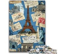 Jigsaw Puzzles for Teenagers 1000 Pieces Paris Stamp Collage Educational Family Game Deal As Gifts for The Whole Family for And Age 14 Years Up 50x75cm