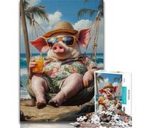 Jigsaw Puzzles for Teenagers 1000 Pieces Pig on Vacation Adult Jigsaw,Staycation Kill Time with Fully Interlocking Randomly Shaped Pieces 26x38cm